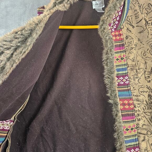 Chico’s Boho Faux Fur Southwestern Vest L  Rustic Tribal Print Festival - Picture 5 of 7